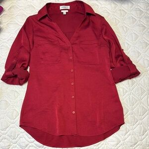 Express Women's Red Button-Up Top